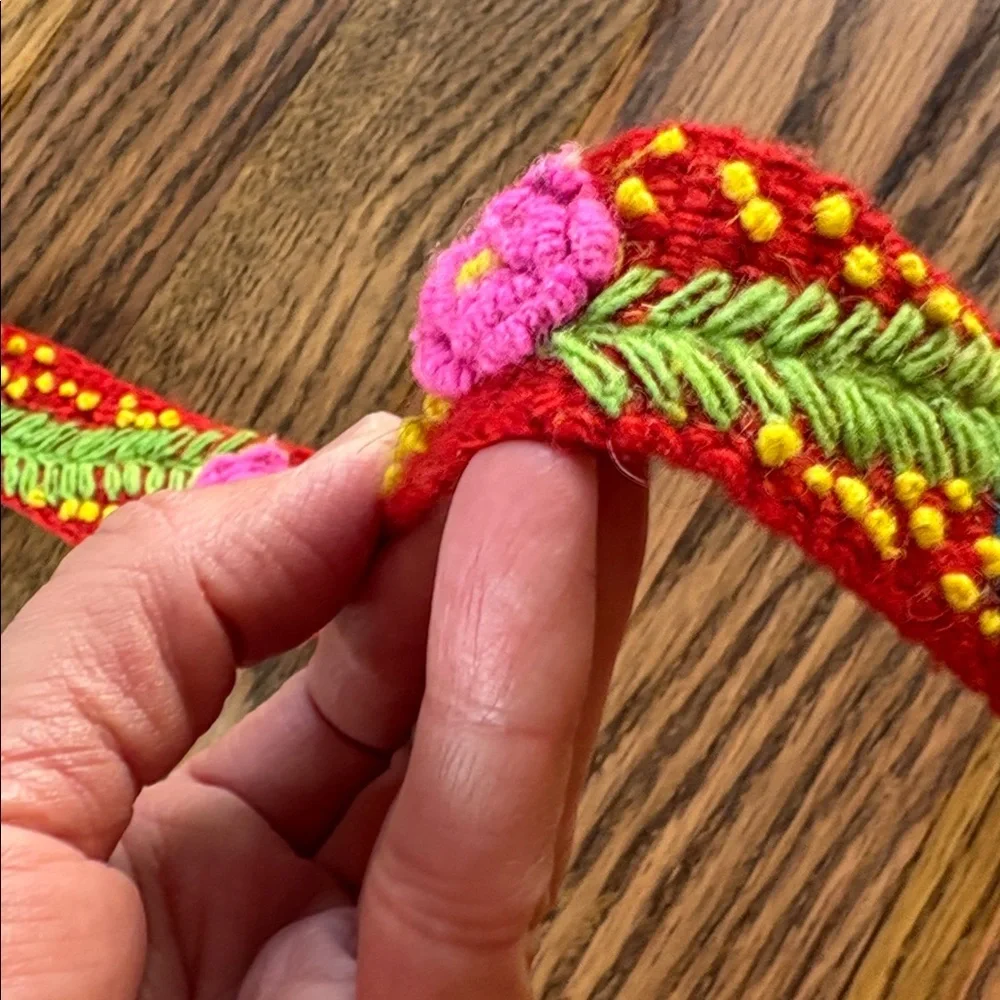 Annie O red wool embroidered floral belt